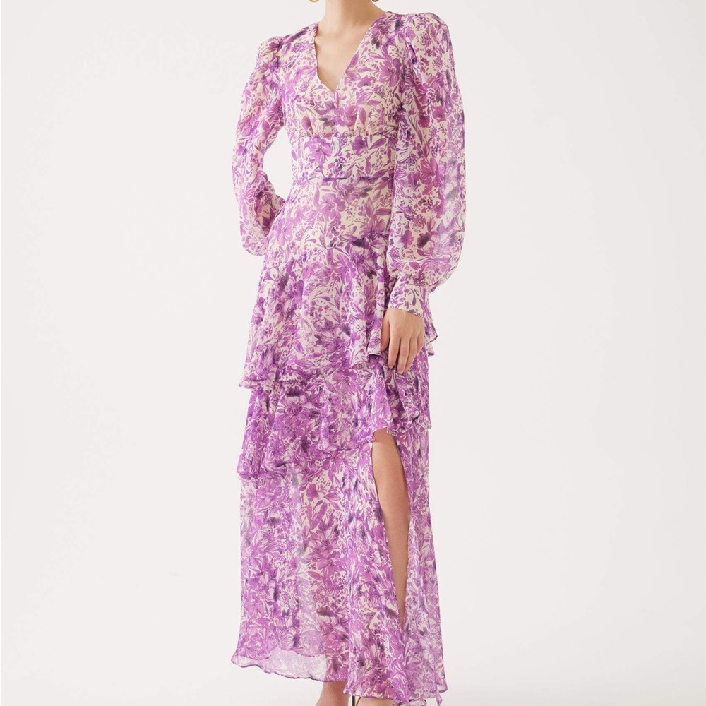 Exquise Purple Floral Long Sleeve Dress